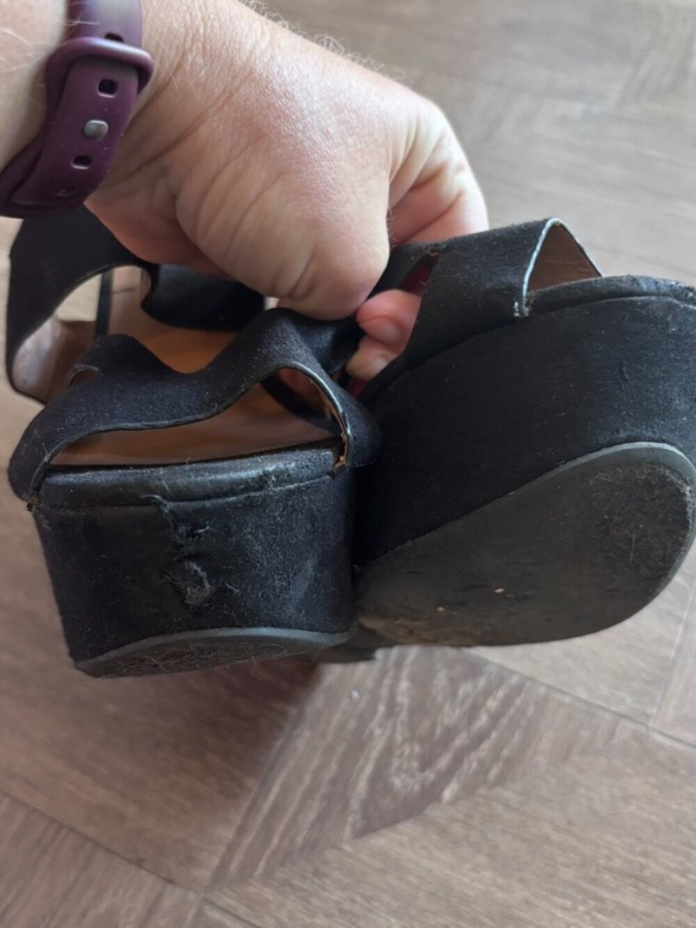 Do Black Suede Platform Strappy Wedges - Picture 8 of 9